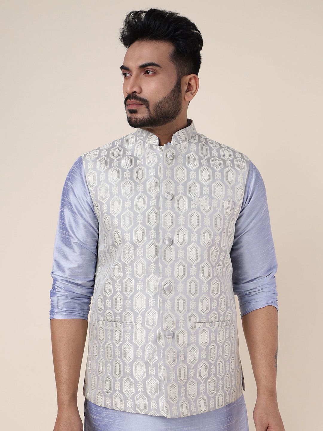 W & G Woven Design Nehru Jacket