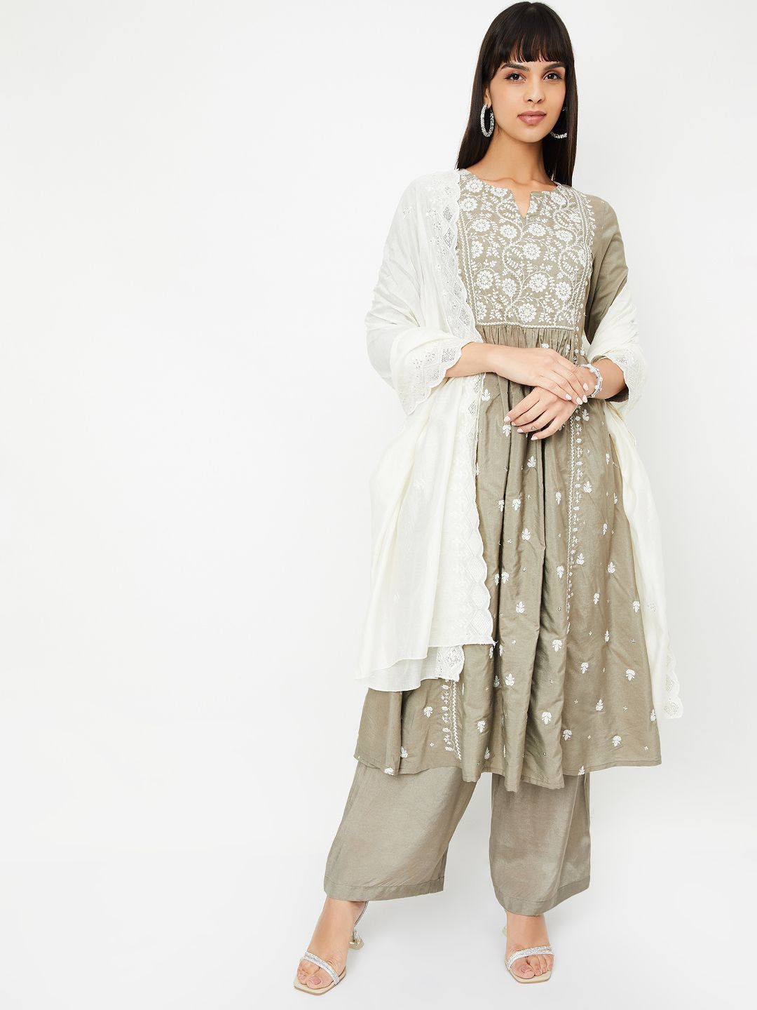 max Women Floral Embroidered Kurta Trousers With Dupatta