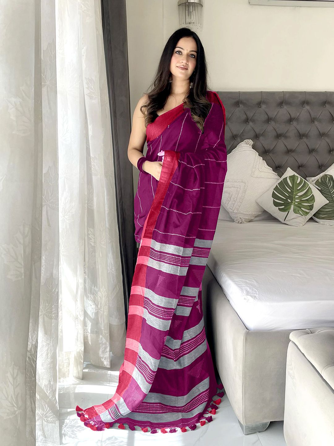 Anouk Women Striped Pure Cotton Saree