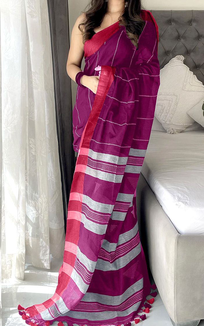 Anouk Women Striped Pure Cotton Saree