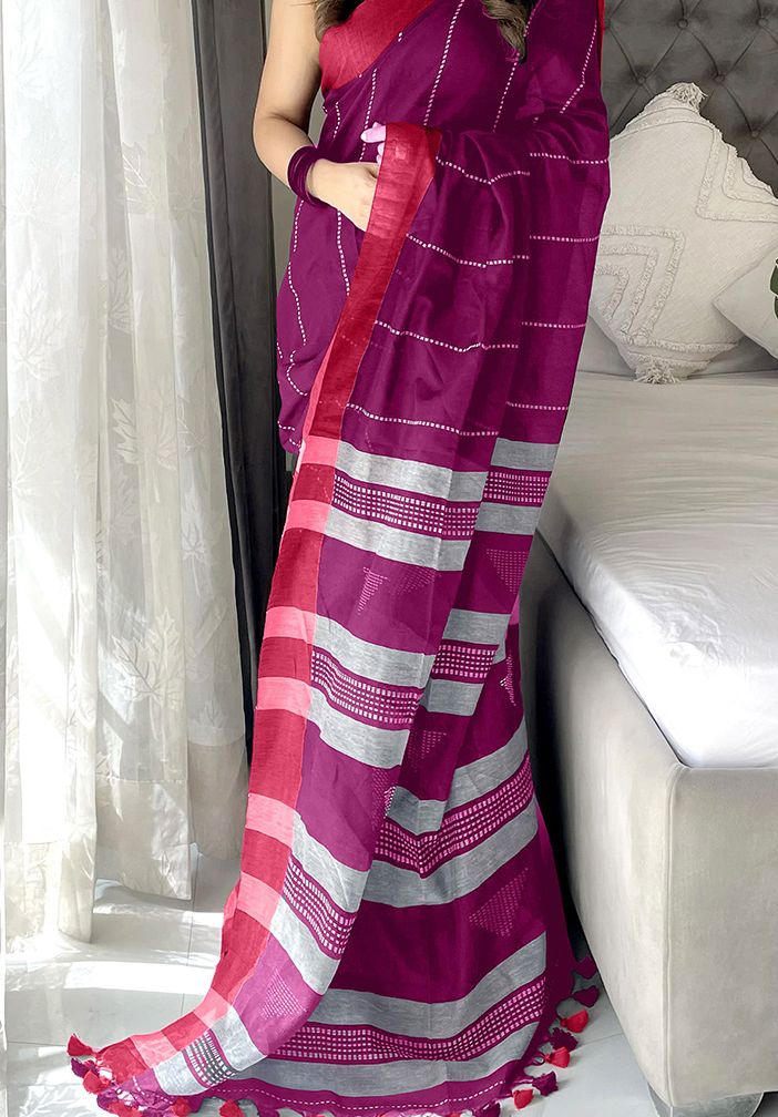 Anouk Women Striped Pure Cotton Saree