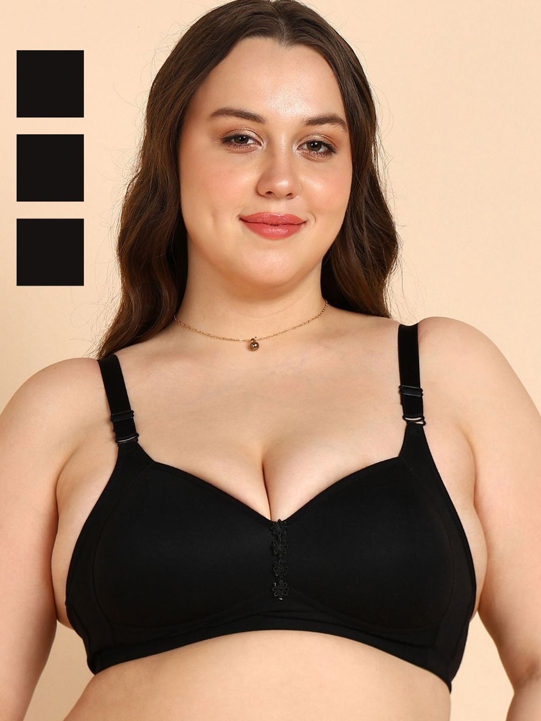 KOMLI Pack Of 3 Full Coverage Lightly Padded Cotton Minimizer Bra-picture-31