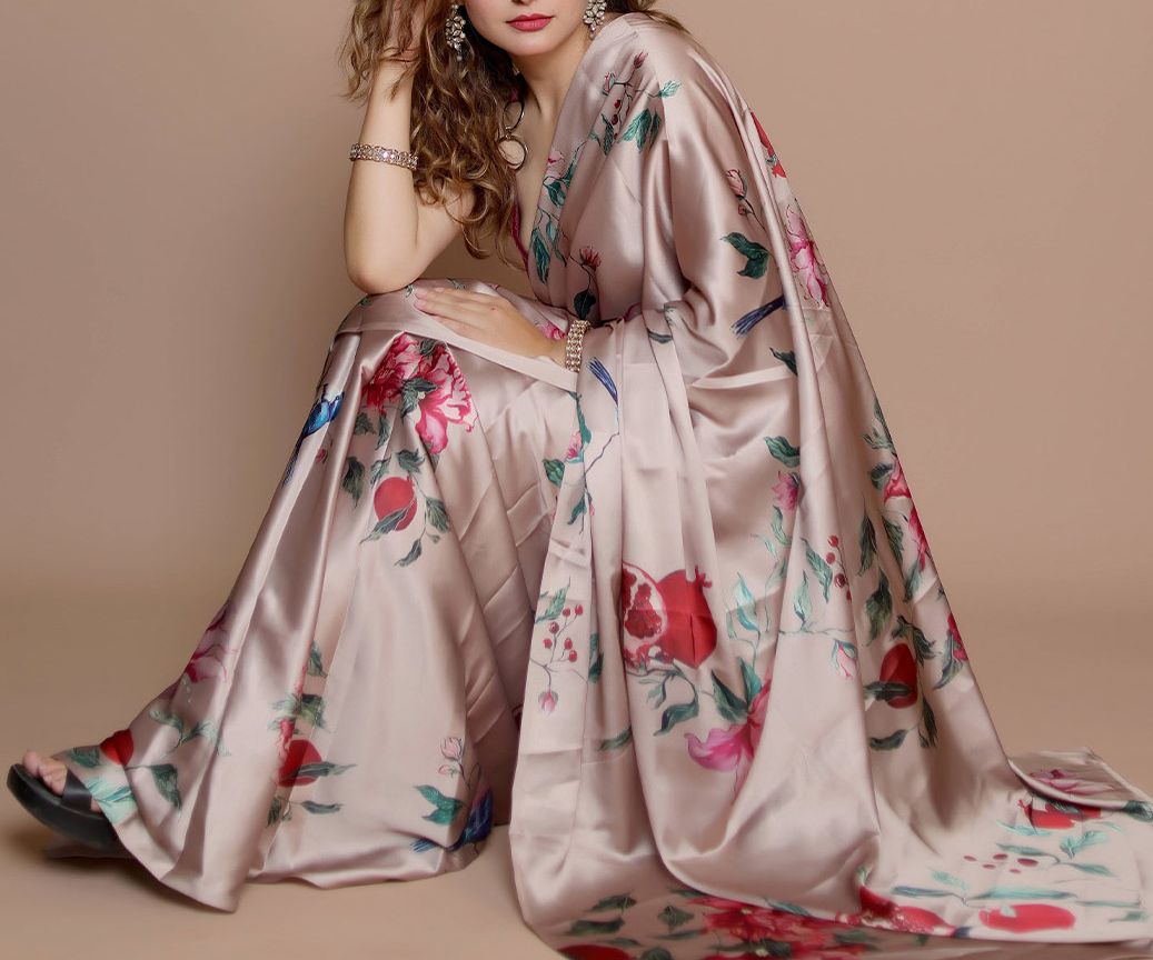 Anouk Floral Satin Designer Saree