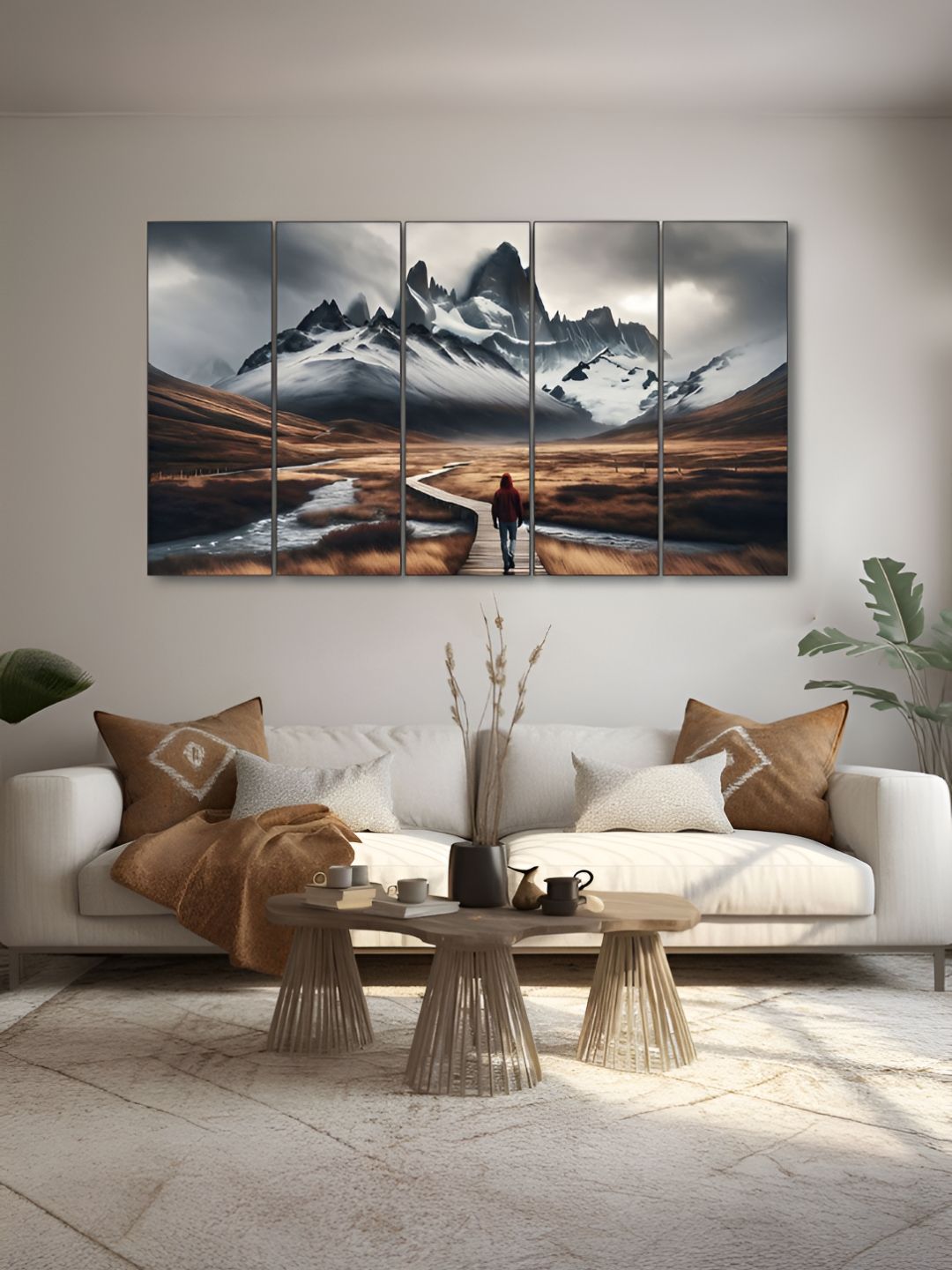The Castle Decor Brown & Grey 5 Pieces Mountains Printed Wooden Wall Art-picture-35