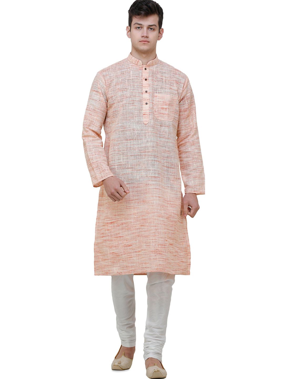 Exotic India Men Textured Solid Cotton Kurta with Churidar-picture-30