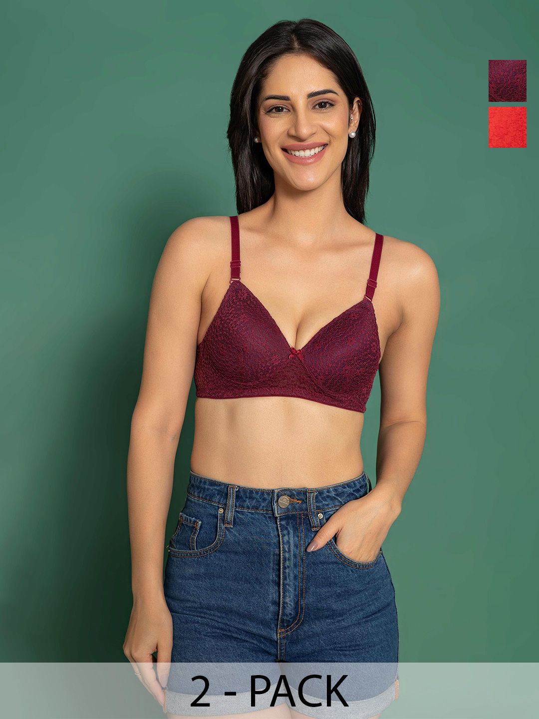 DressBerry Floral Pack of 2 Medium Coverage Heavily Padded Bra-picture-12