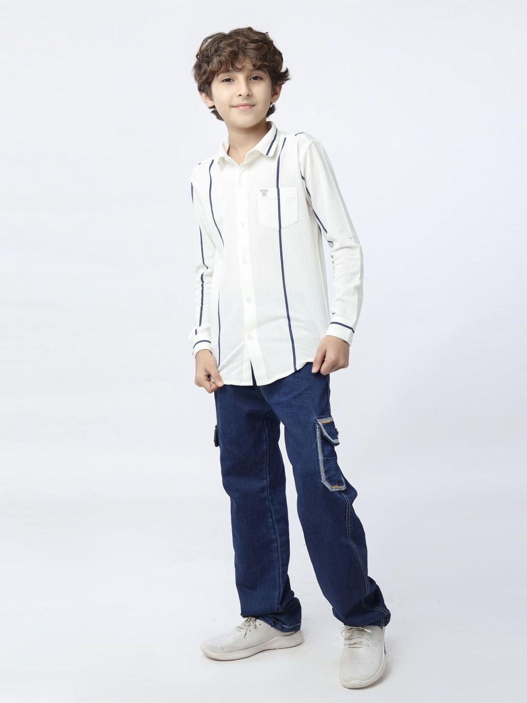 BEARSOUL Boys Striped Button-Down Collar Cotton Shirt