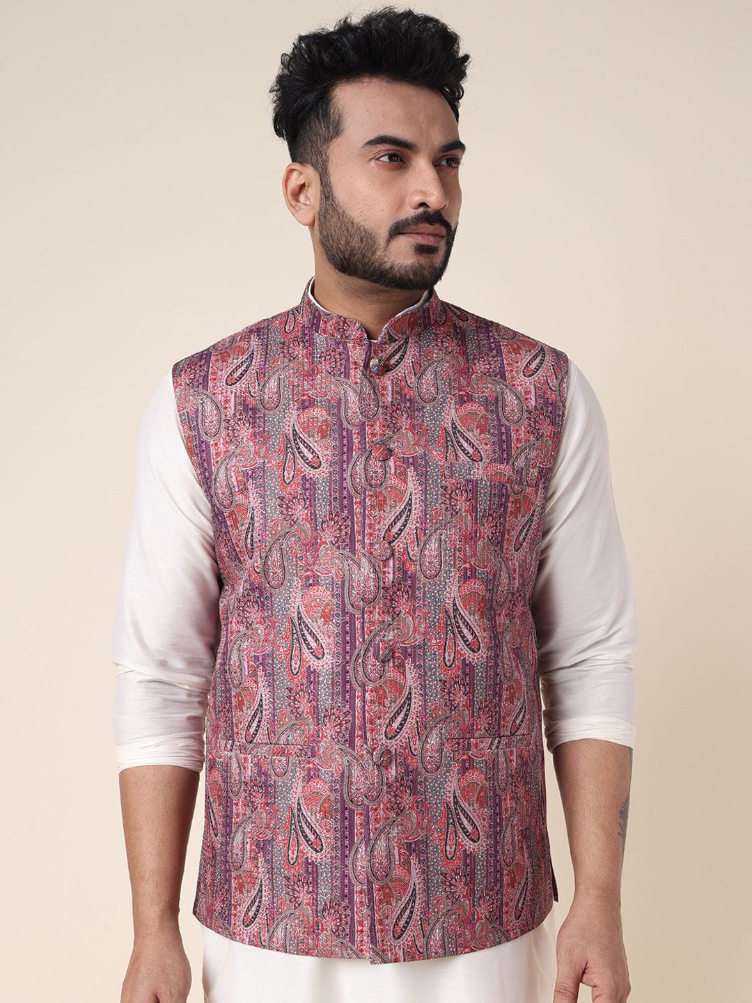 W & G Printed Woven Nehru Jacket-picture-16