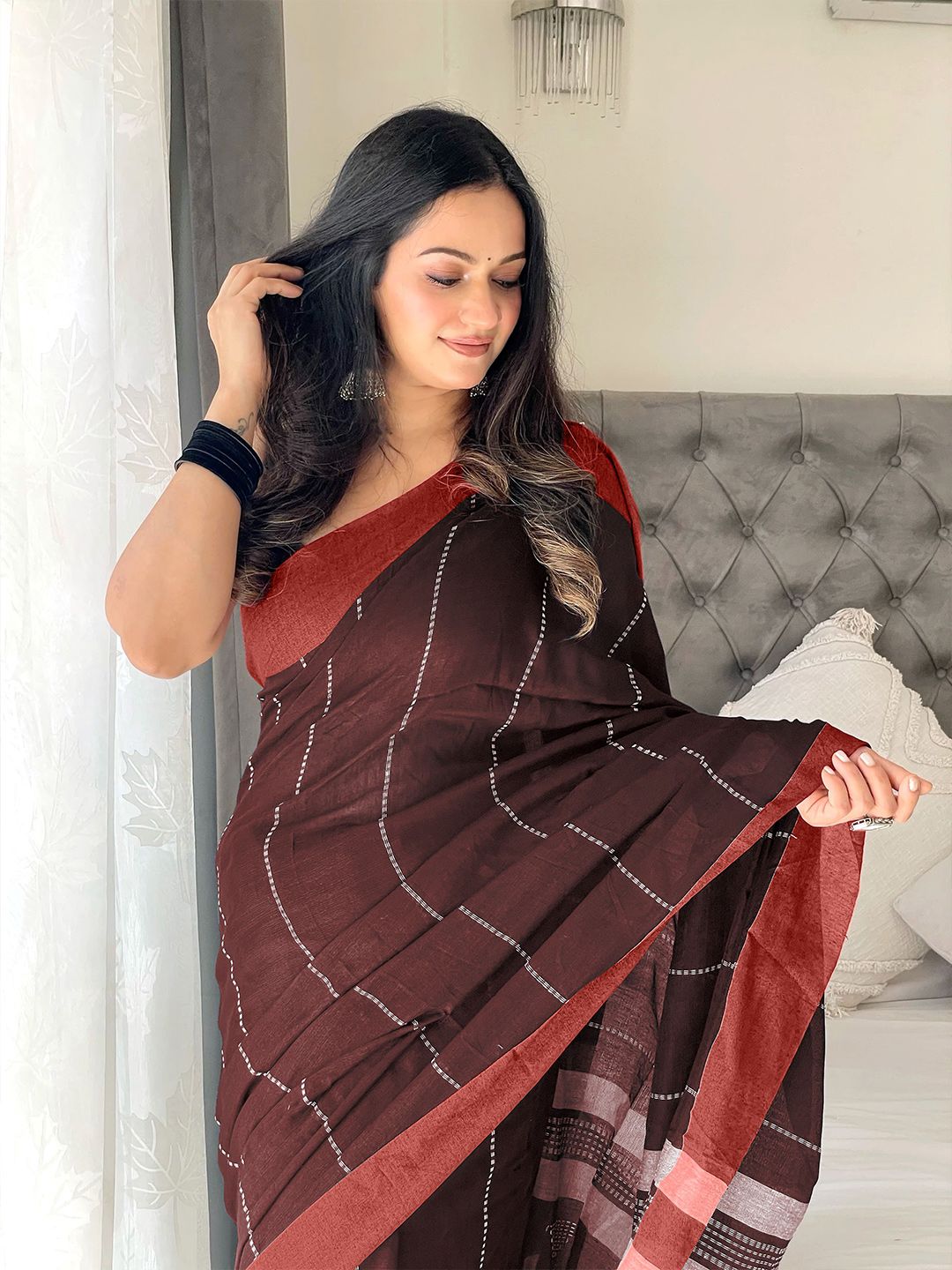 Anouk Striped Pure Cotton Designer Saree