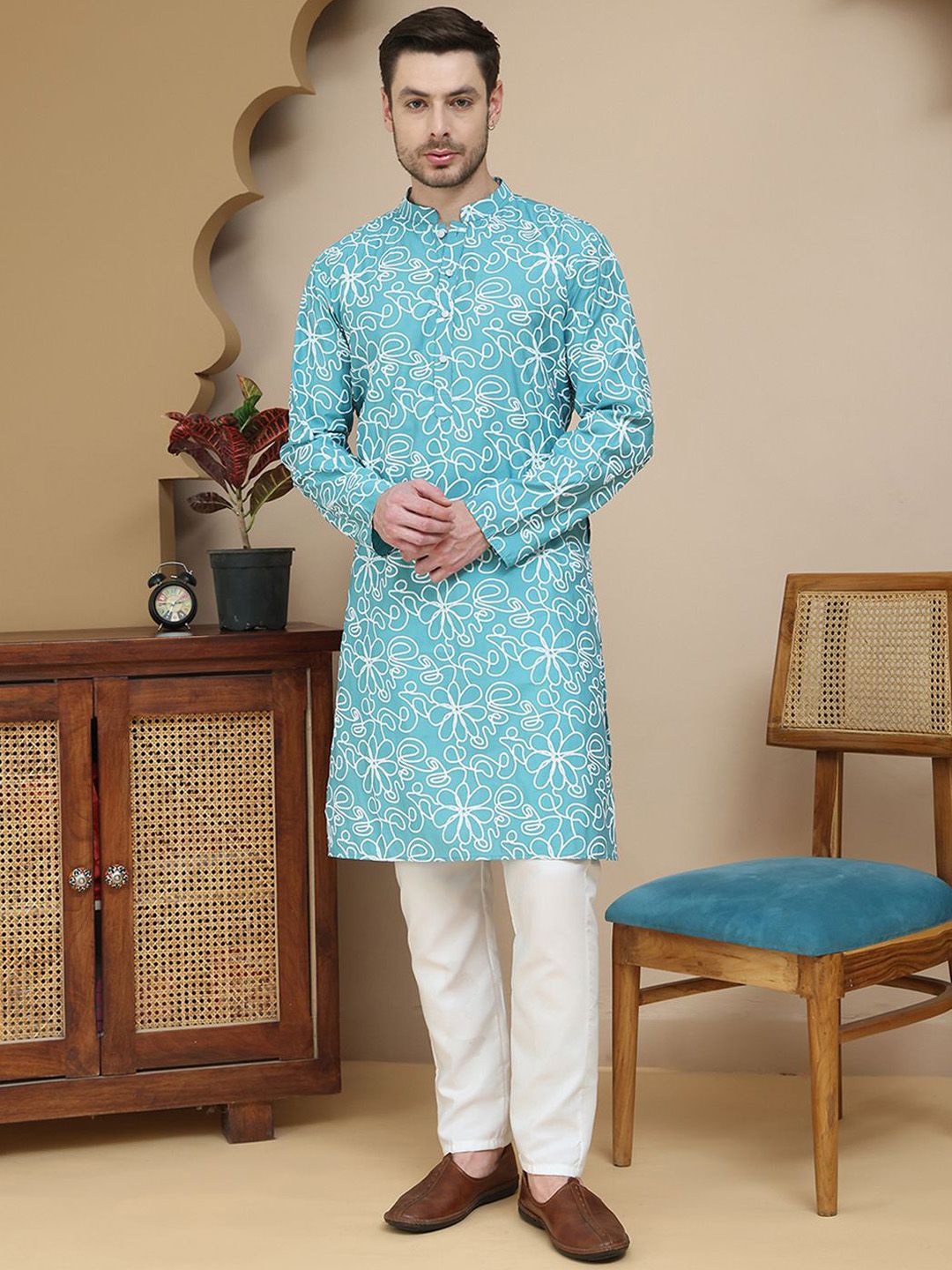 Jompers Men Floral Printed Regular Kurta with Pyjamas-picture-33
