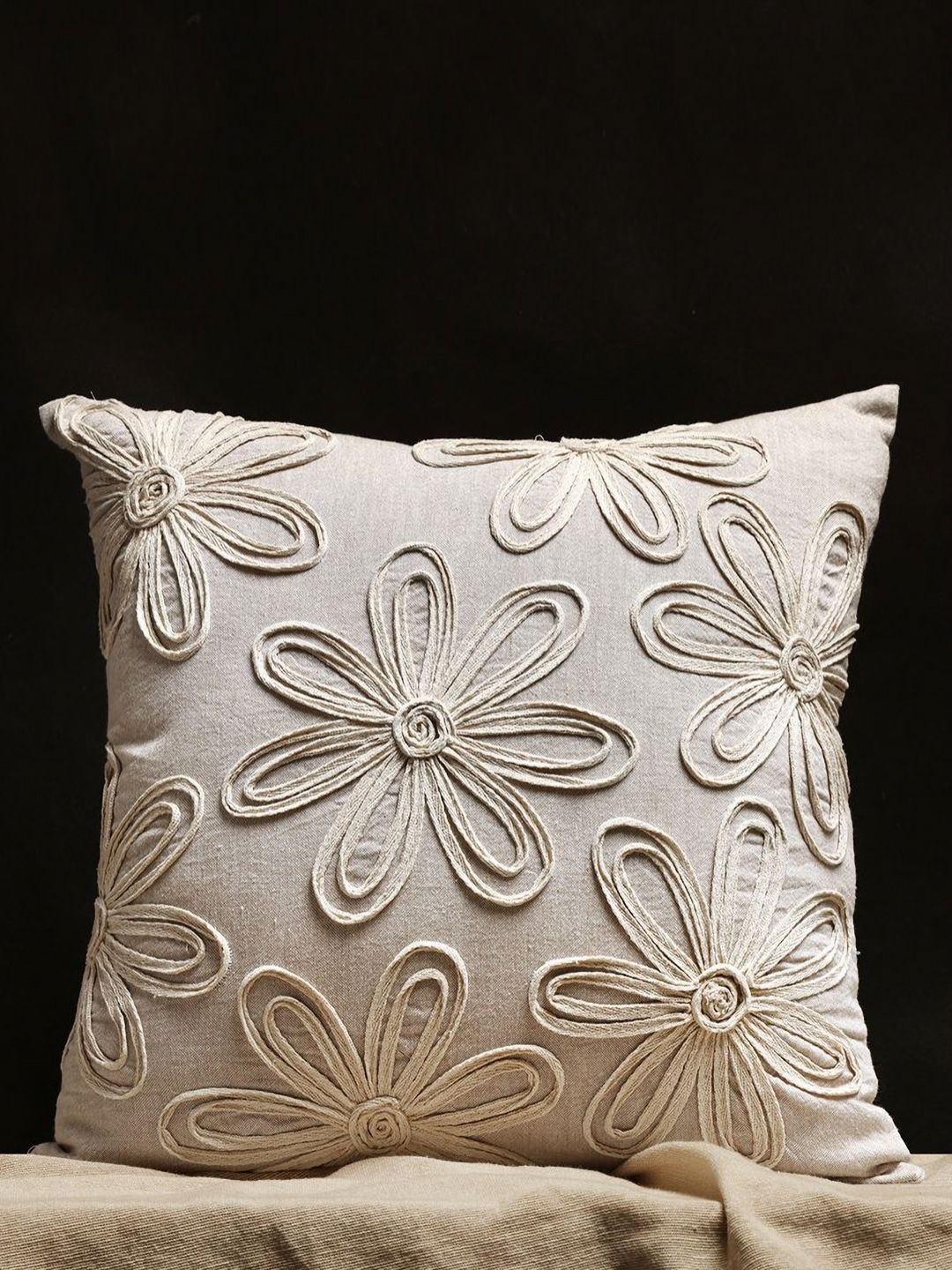 ANWYN Modern Indie Beige Embroidered Cotton Square Cushion Cover-picture-16