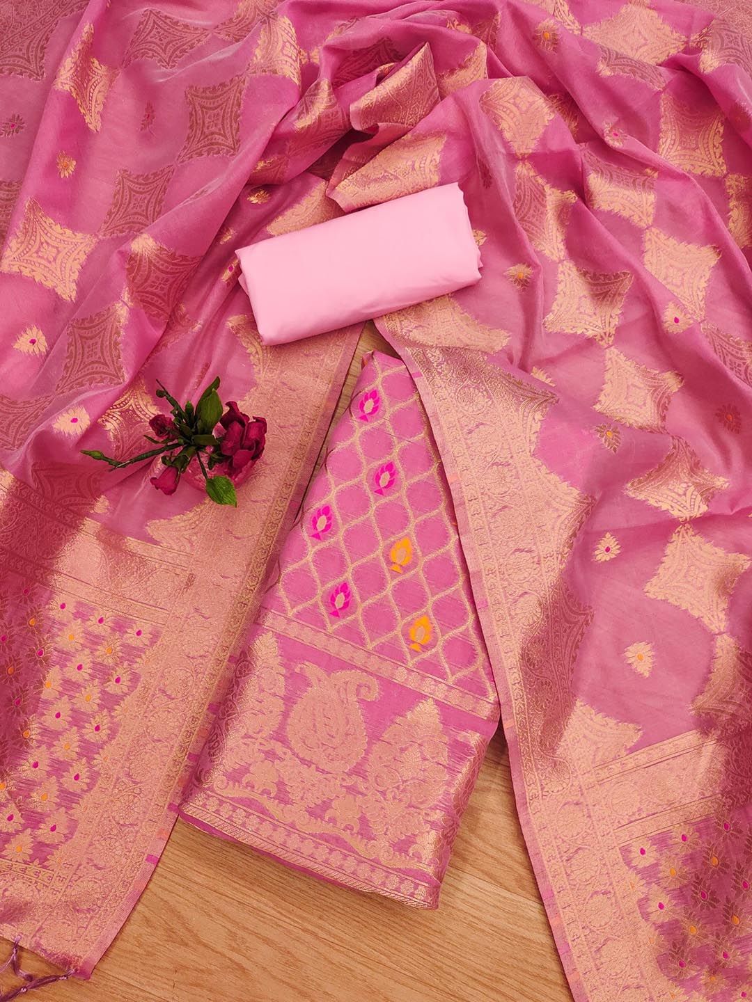 Panzora Ethnic Motifs Woven Design Zari Chanderi Silk Unstitched Dress Material