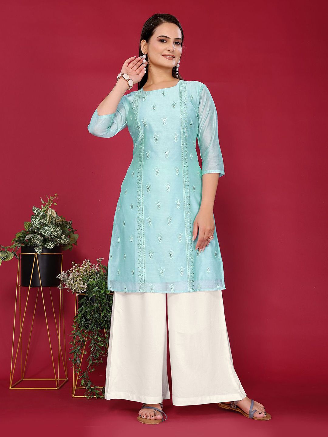 Rangita Women Embroidered Thread Work Chanderi Silk Straight Kurta-picture-32