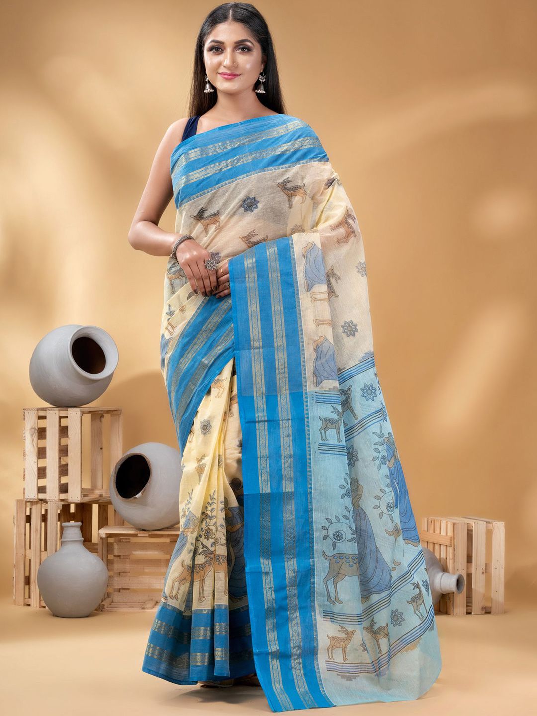 DESH BIDESH Woven Design Pure Cotton Taant Saree-picture-26