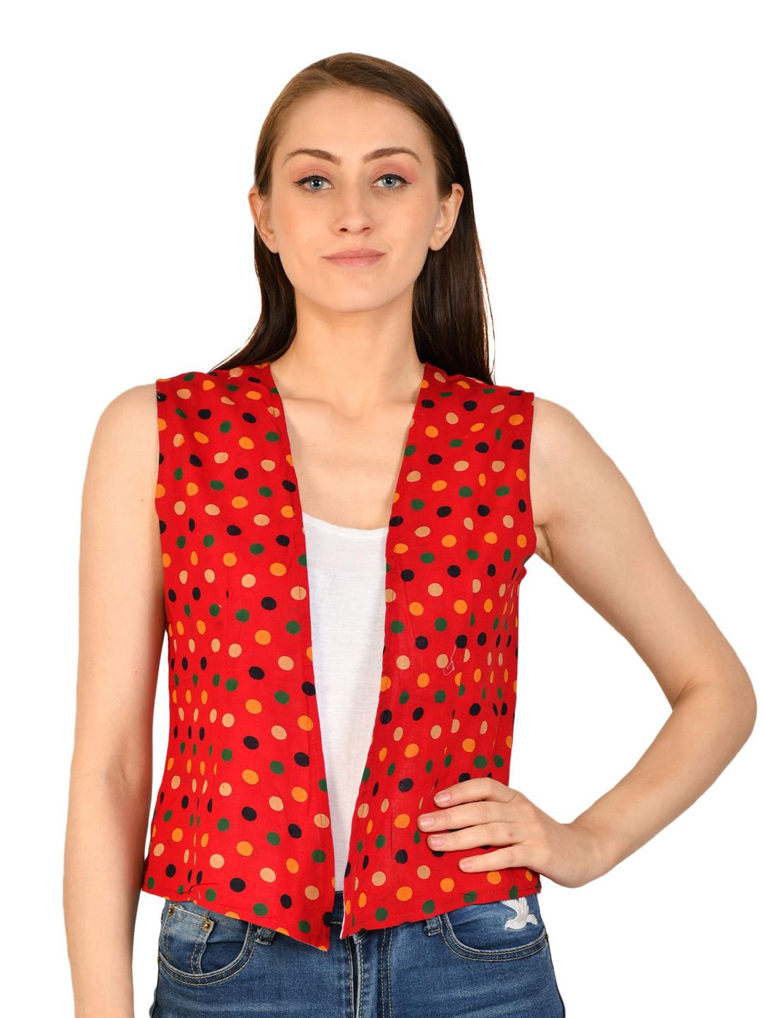 Moda Rapido Printed V-Neck Sleeveless Crop Shrug-image-36