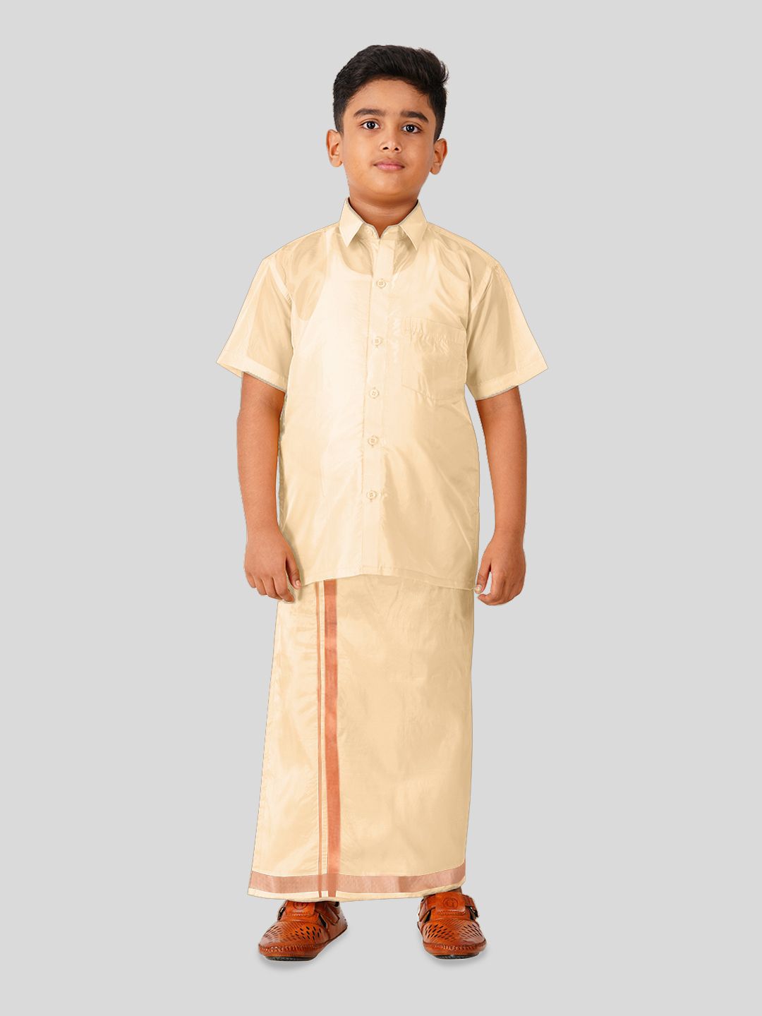 THANGAMAGAN Boys Short Sleeves Shirt With Dhoti-picture-42