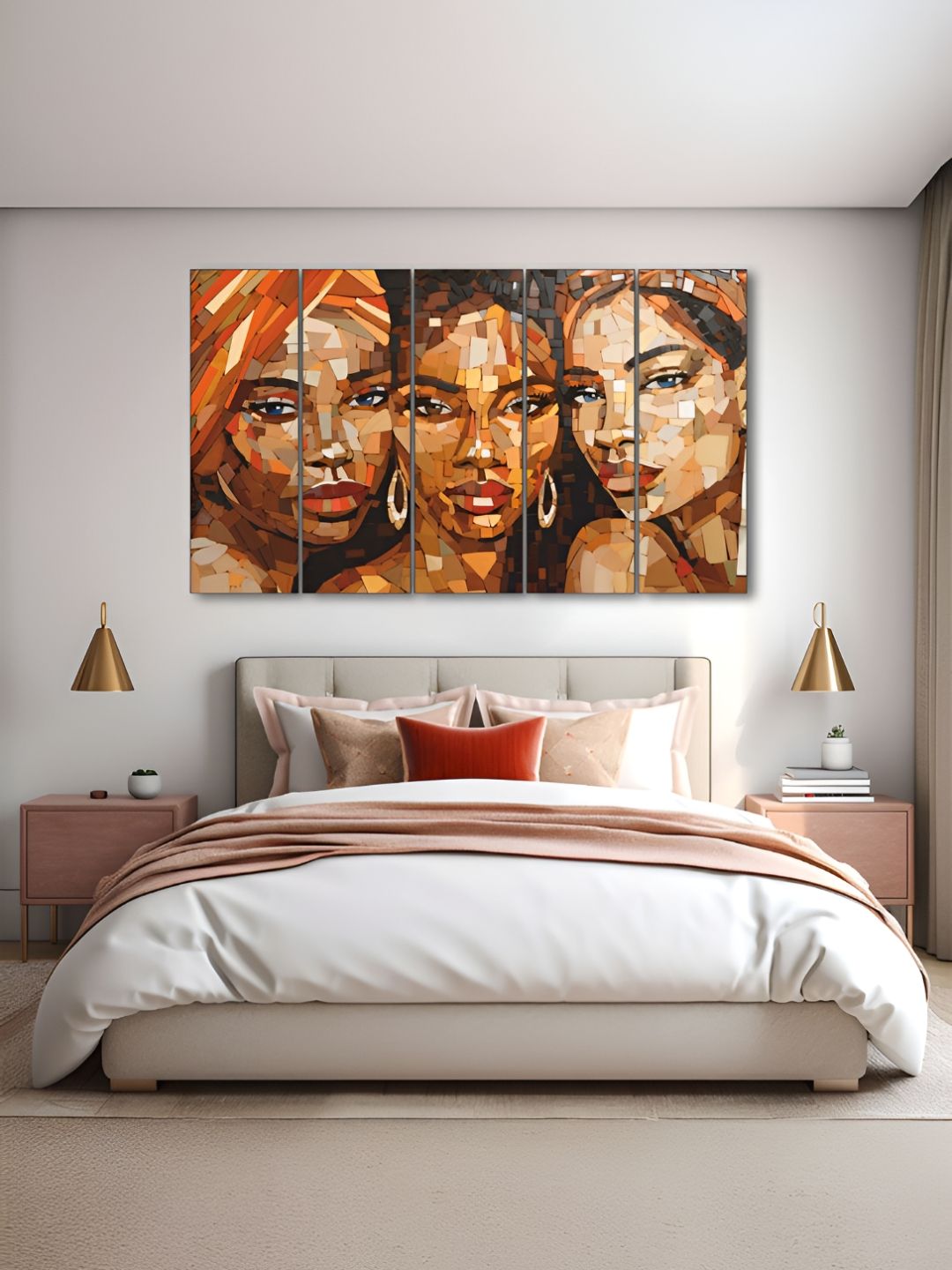 The Castle Decor Brown & Orange Colored 5 Pieces Women Face Printed Wall Art-picture-34