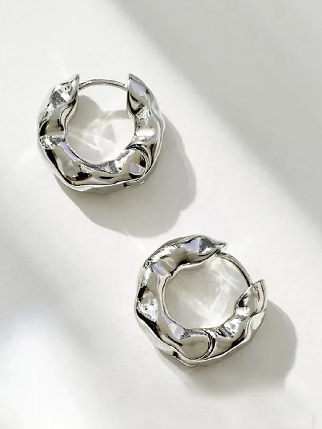 KRENOZ Silver-Plated Sculpted Circular Hoop Earrings-image-41
