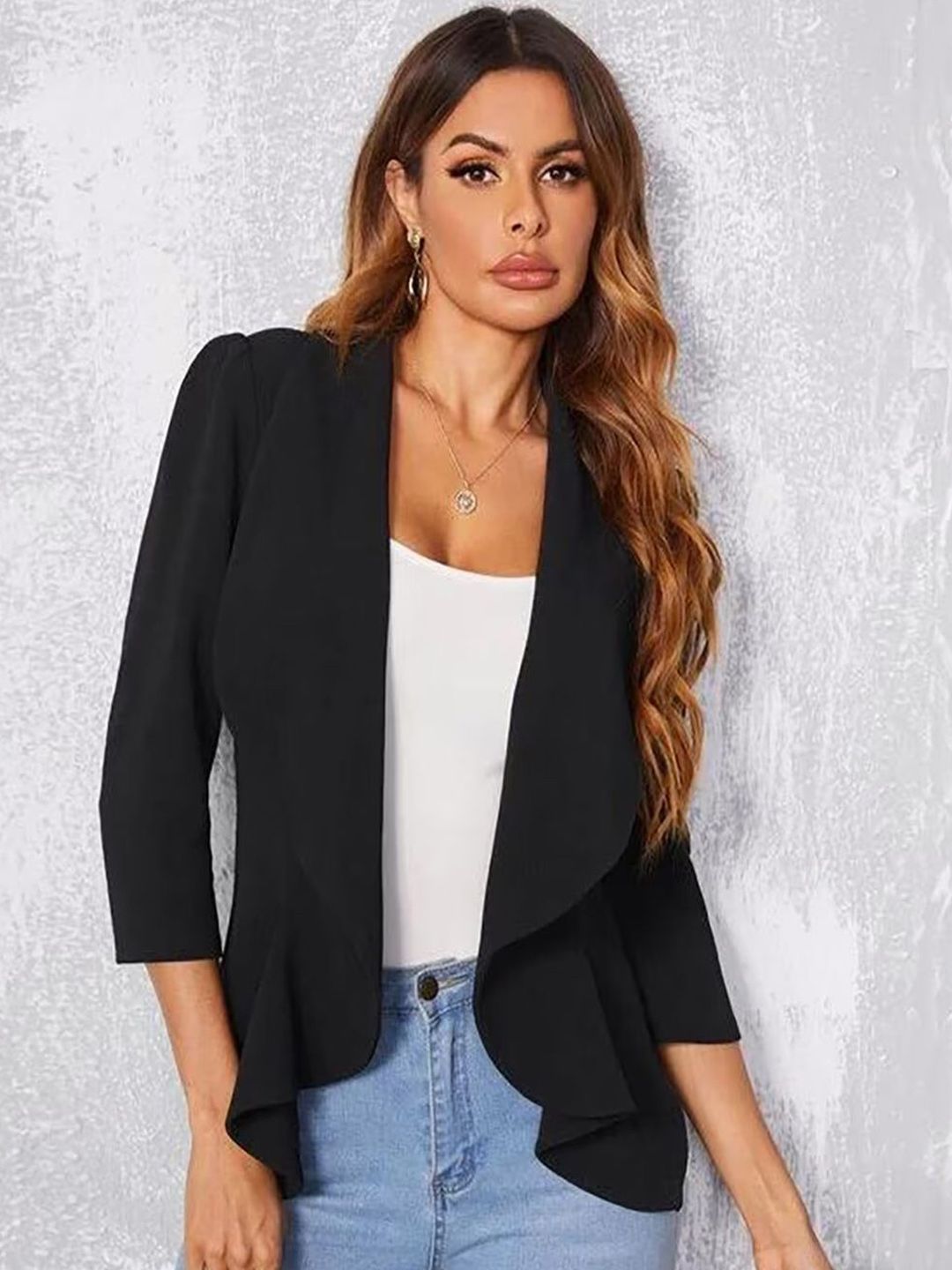 BUY NEW TREND Notched Lapel Collar Open Front Blazer-picture-36