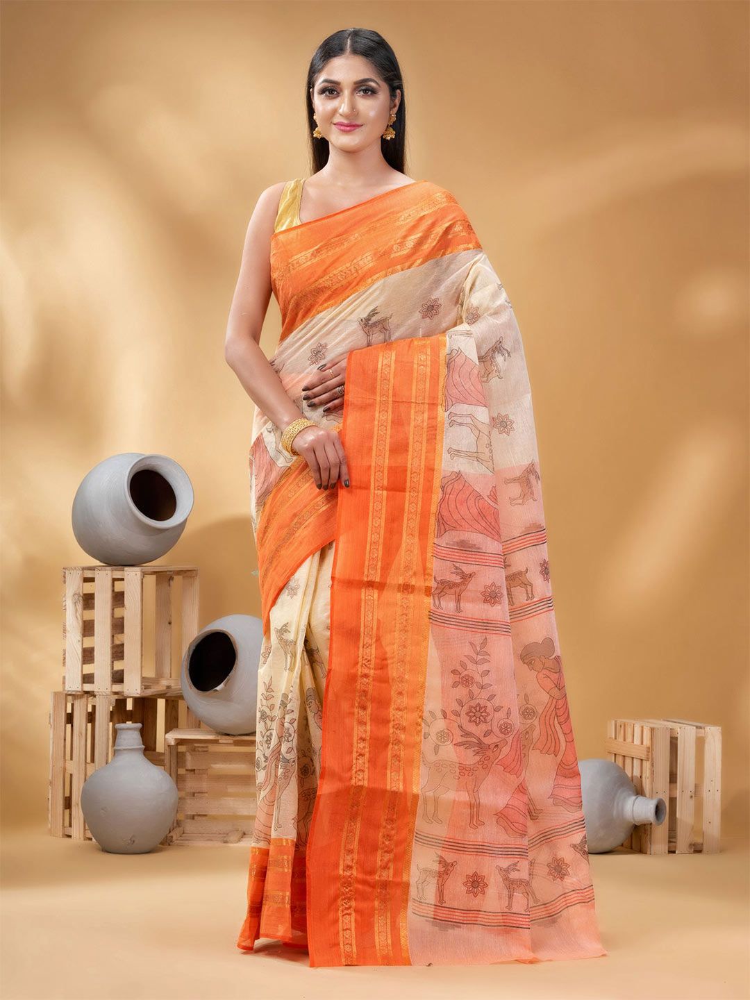 DESH BIDESH Woven Design Pure Cotton Taant Saree-picture-24