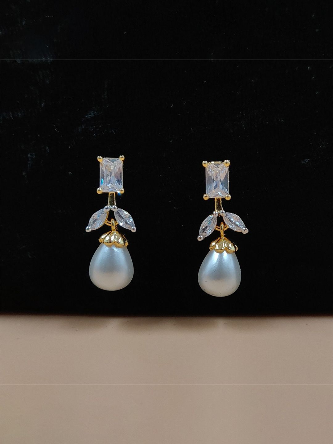 JYONA Gold-Plated American Diamond Studded Classic Shaped Drop Earrings-picture-15
