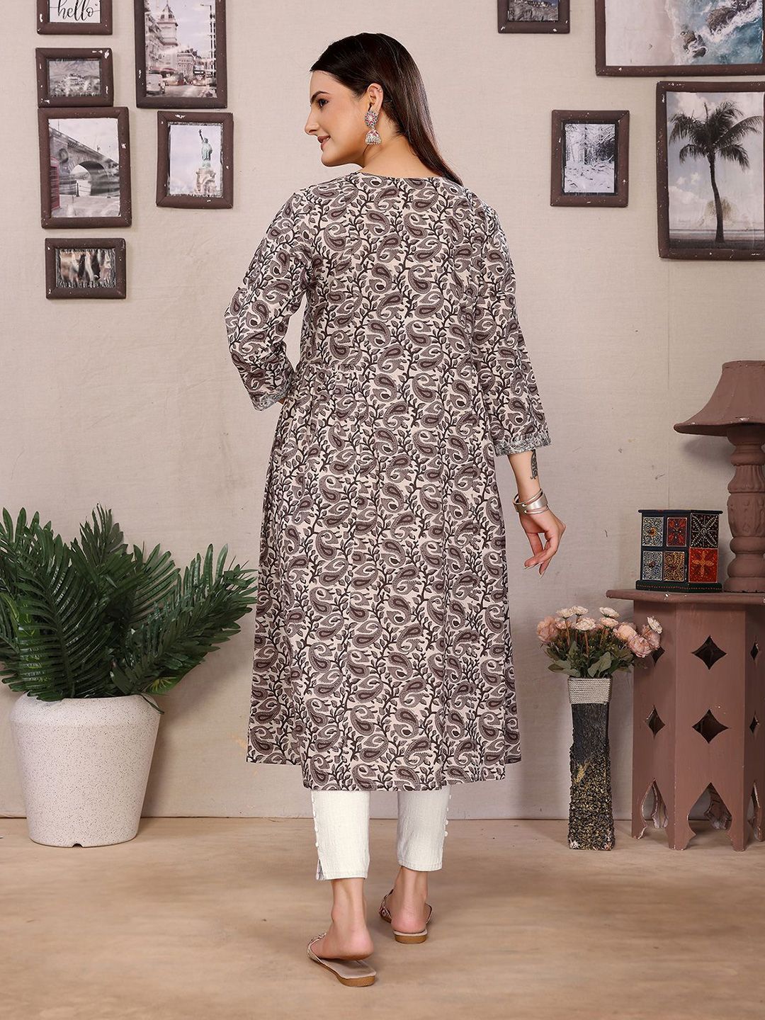 Poly Viscose Embroidered Flared Calf Length Kurta