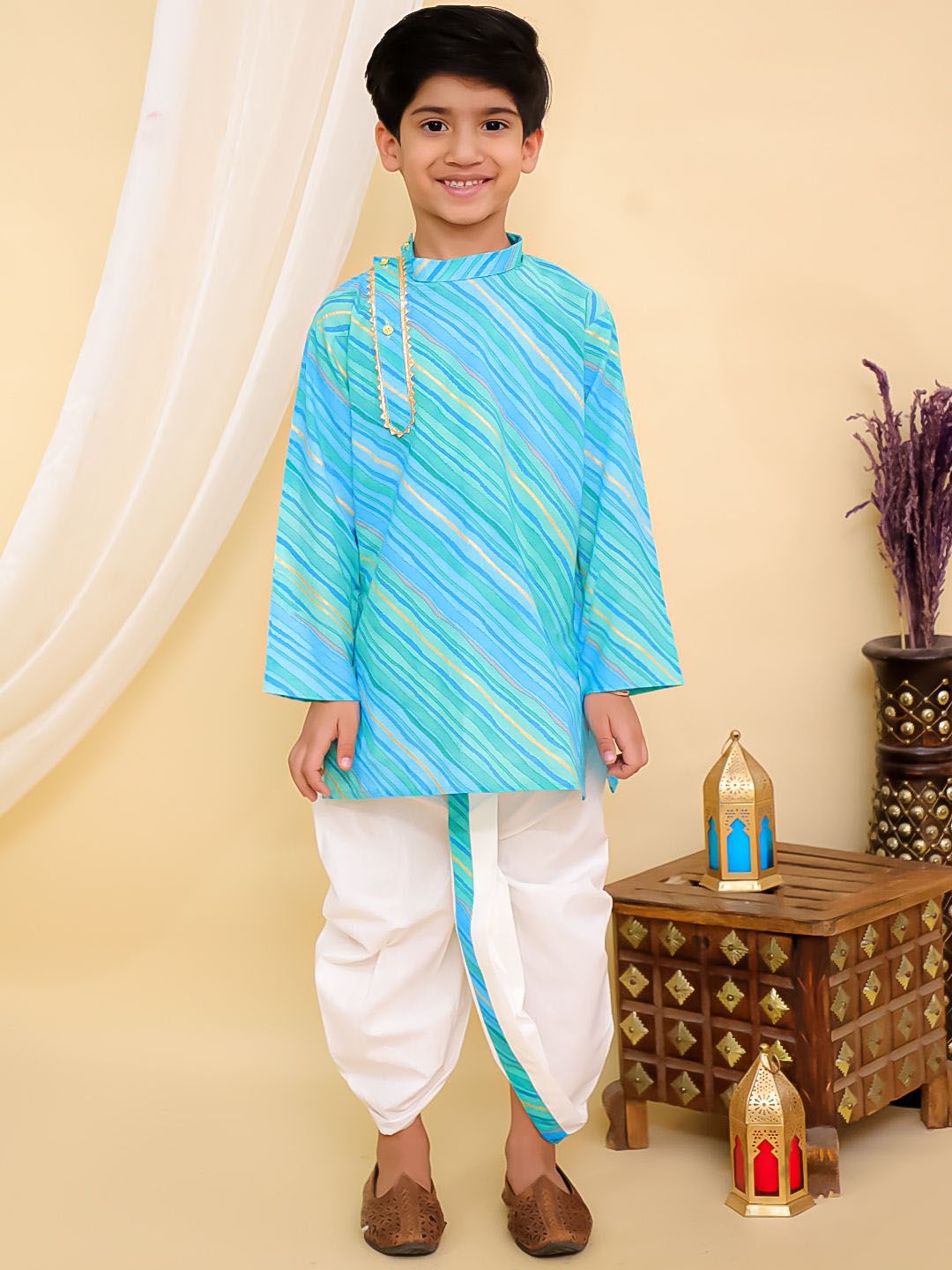 Superminis Boys Striped Printed Pure Cotton Kurta with Dhoti Pants-picture-41