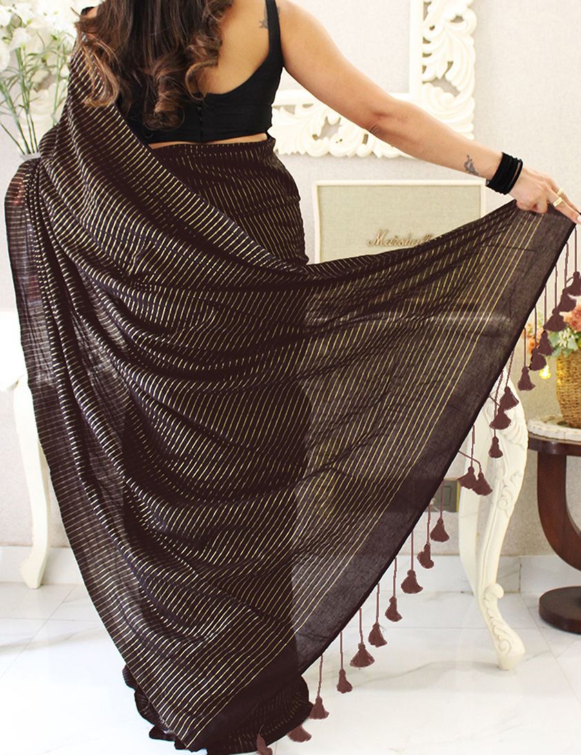 Anouk Striped Pure Cotton Designer Khadi Saree
