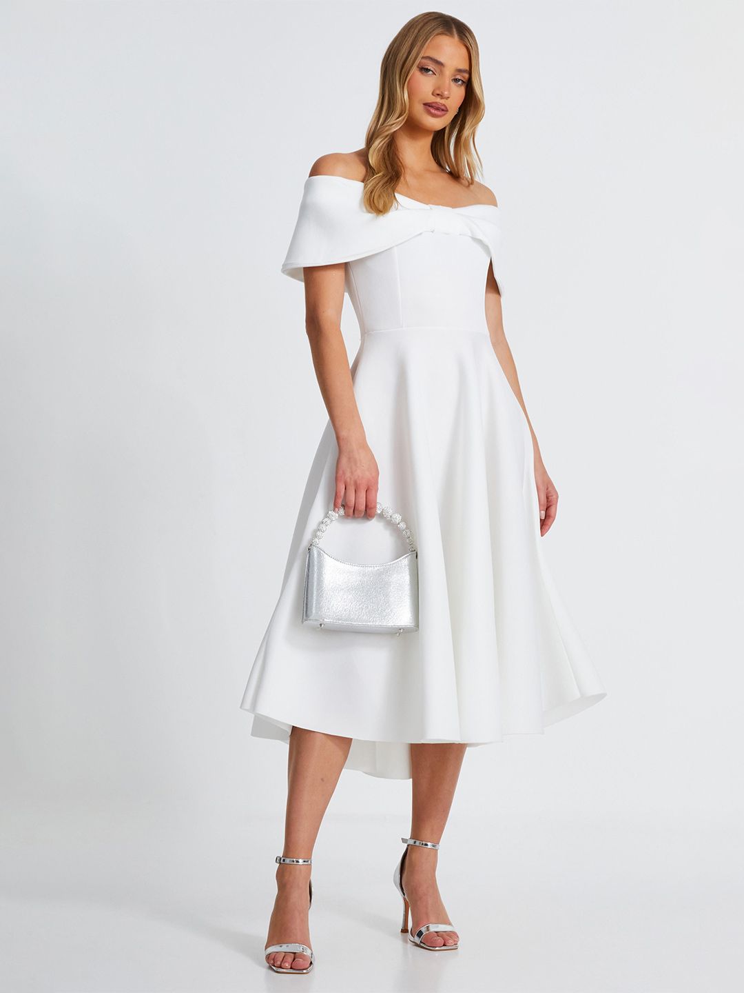 Off-Shoulder Flare Midi Dress