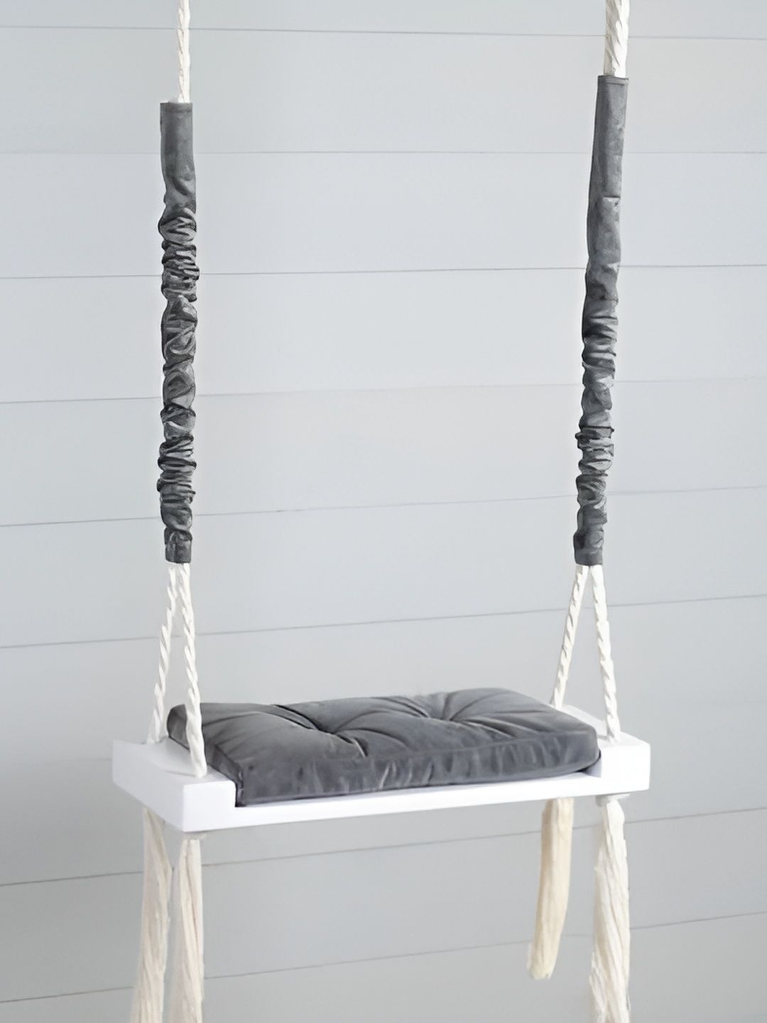 JAIRI TRADERS White & Grey Wooden Swings With Cushion