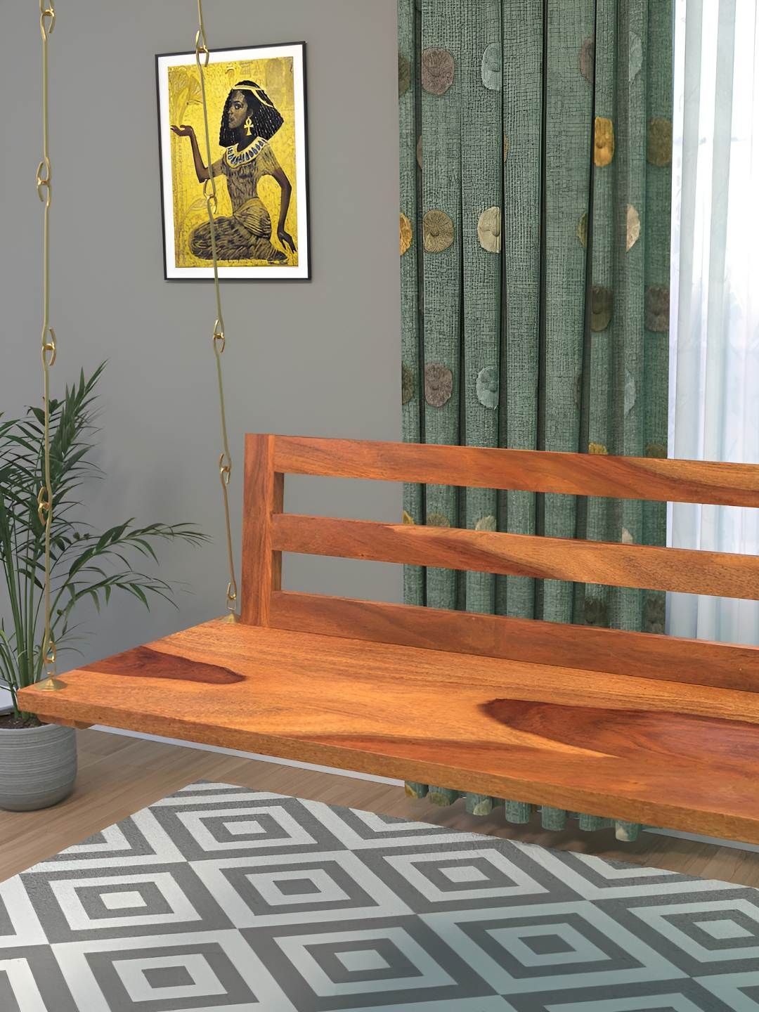 JAIRI TRADERS Brown Wooden Swings With Back Support