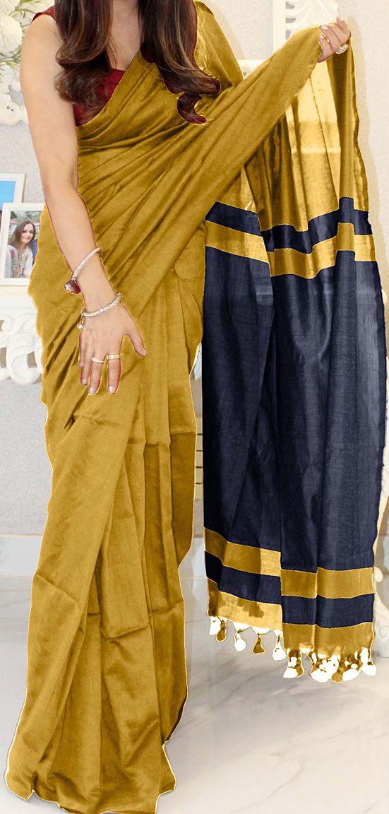 Anouk Striped Pure Cotton Khadi Saree