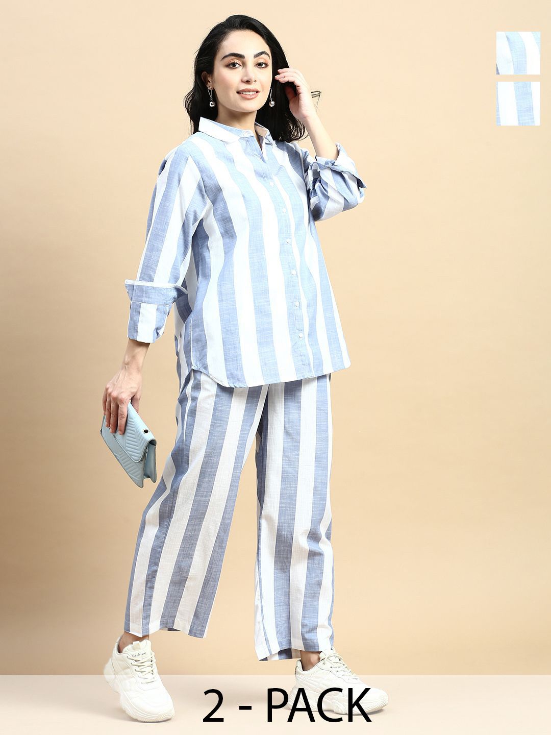 De Moza Women Striped Shirt with Trousers