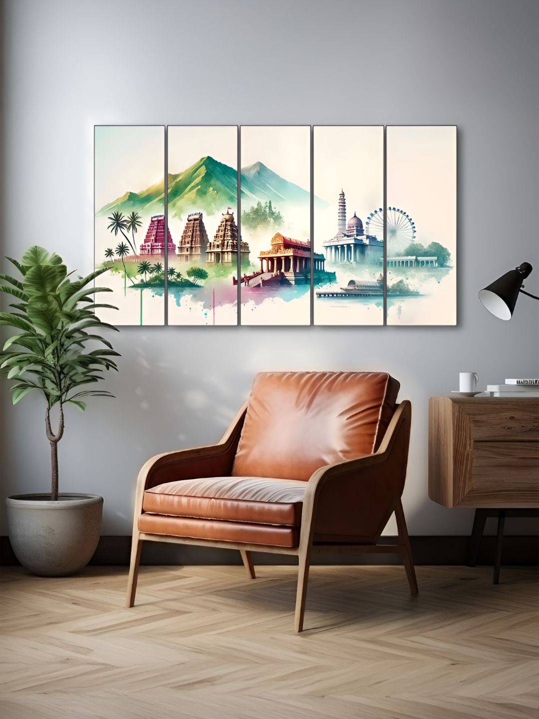 The Castle Decor Green & Brown 5 Pieces Temple Printed Wall Art-picture-23
