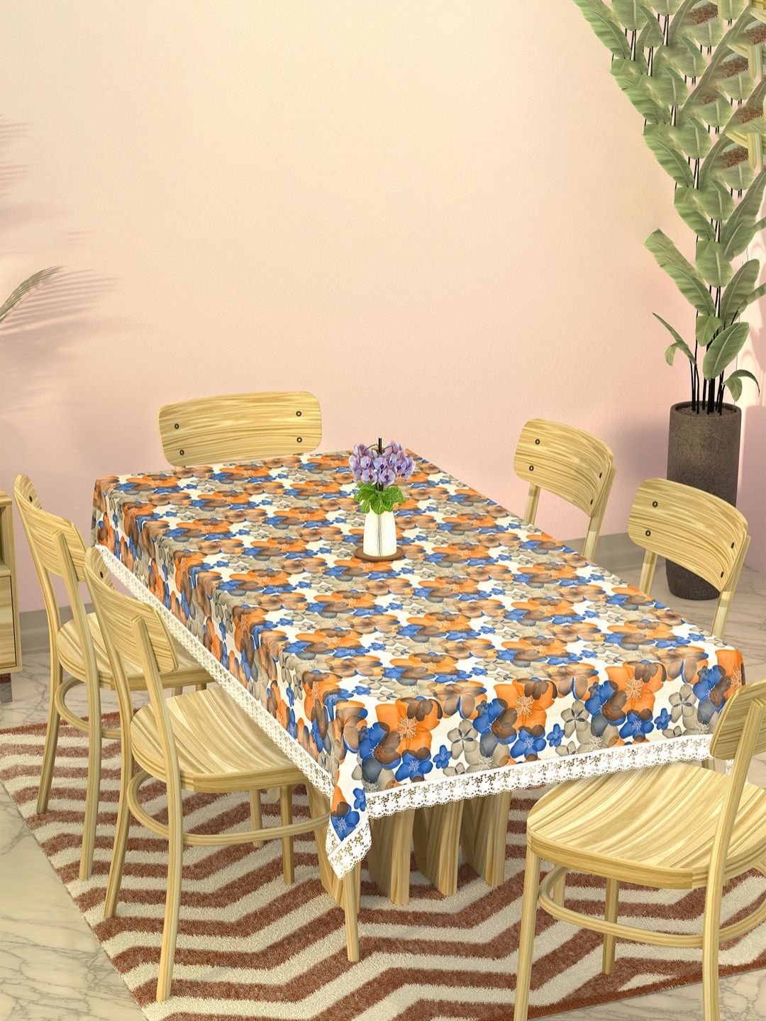 Myntra Elegant Homes White & Blue Floral Printed Rectangular 6-Seater Dining Table Cover-picture-25