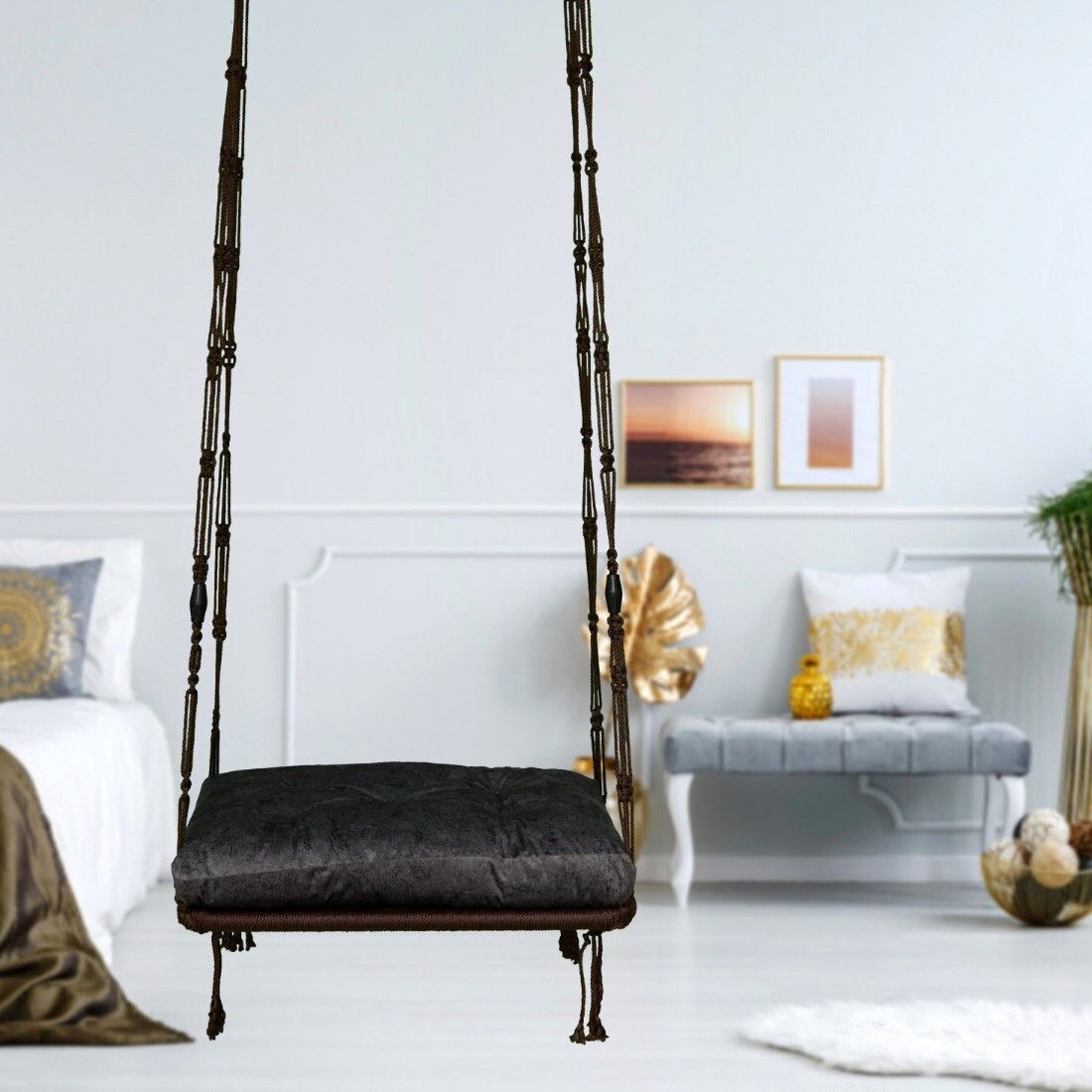 Patiofy Premium Grey Comfortable Slab Hammock Swing Chair With Cushion-image-47