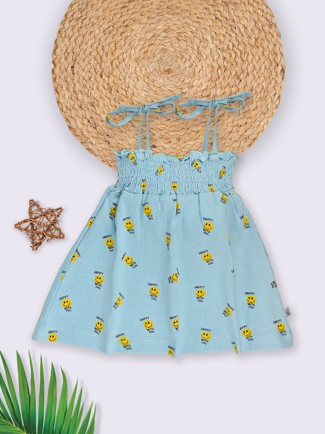 YK X Tinyo Smiley Print Smocked Cotton Fit & Flare Dress-picture-10