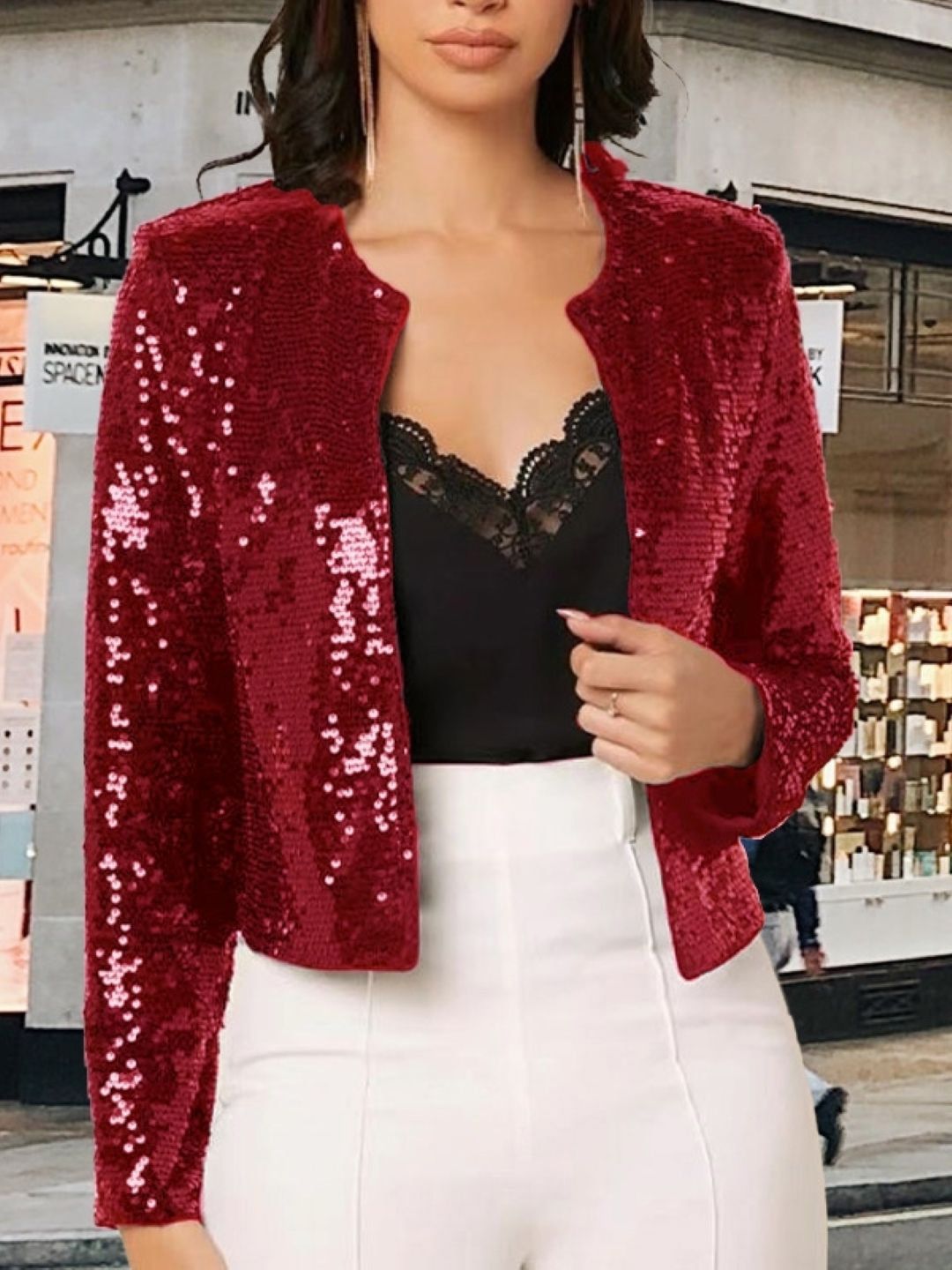 StyleCast Women Crop Collarless Open Front Jacket