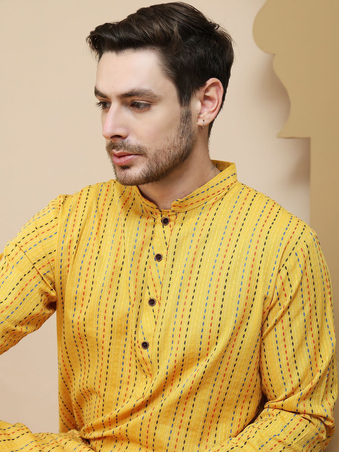 Anouk Rustic Geometric Woven Design Mandarin Collar Straight Kurta-picture-26