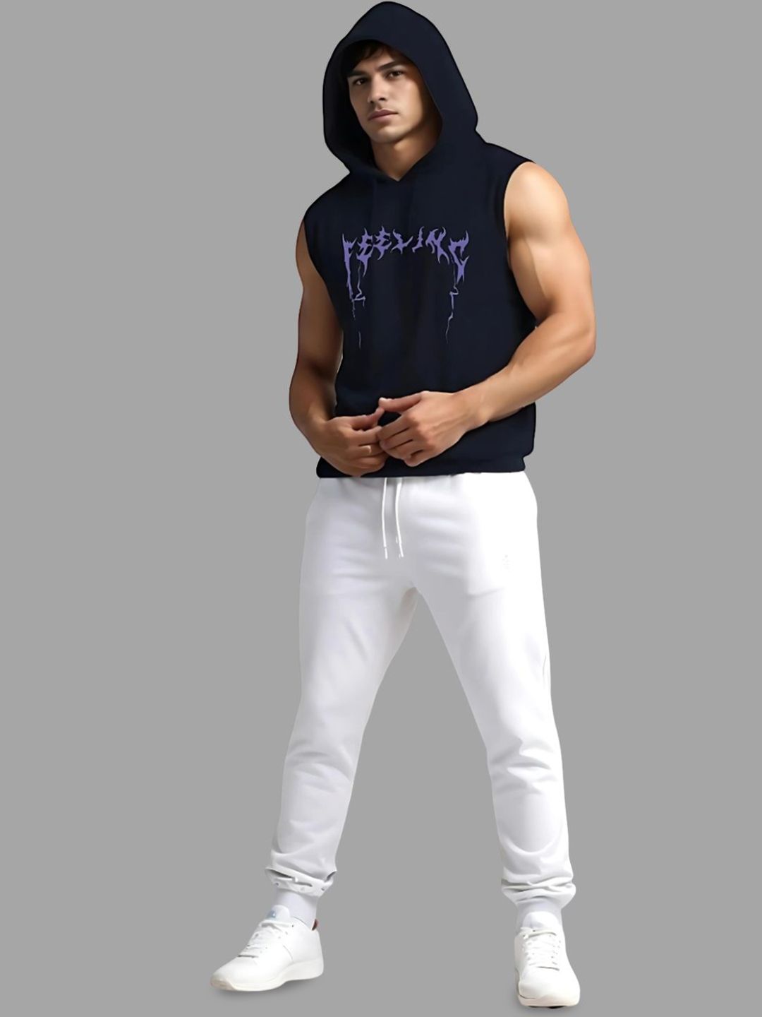 Looks United Printed Gym Hoodie Vest VST-BLK-1015-M-picture-45