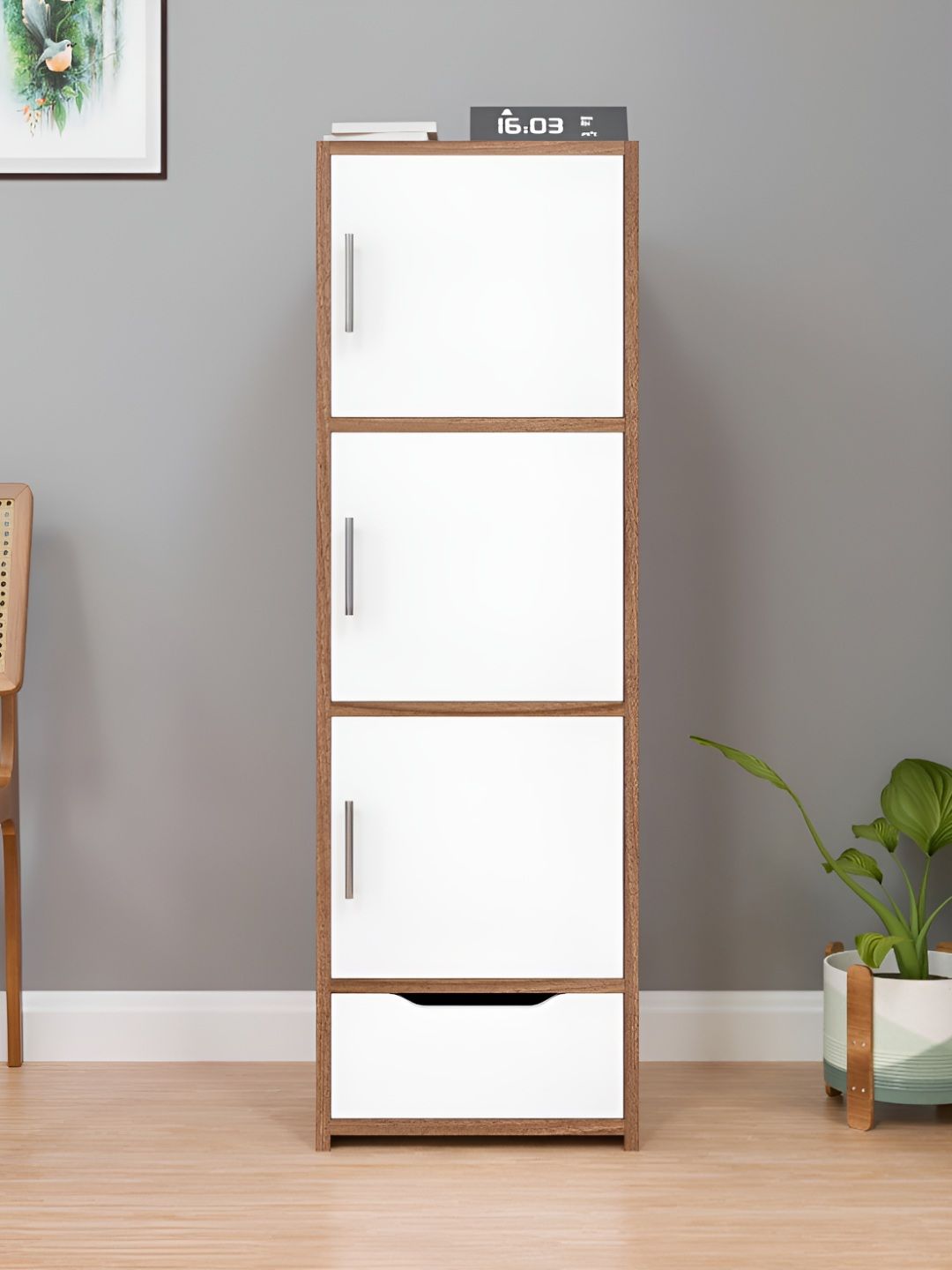 SPYDER CRAFT White & Brown Free Standing 4 Tier Storage Cabinet