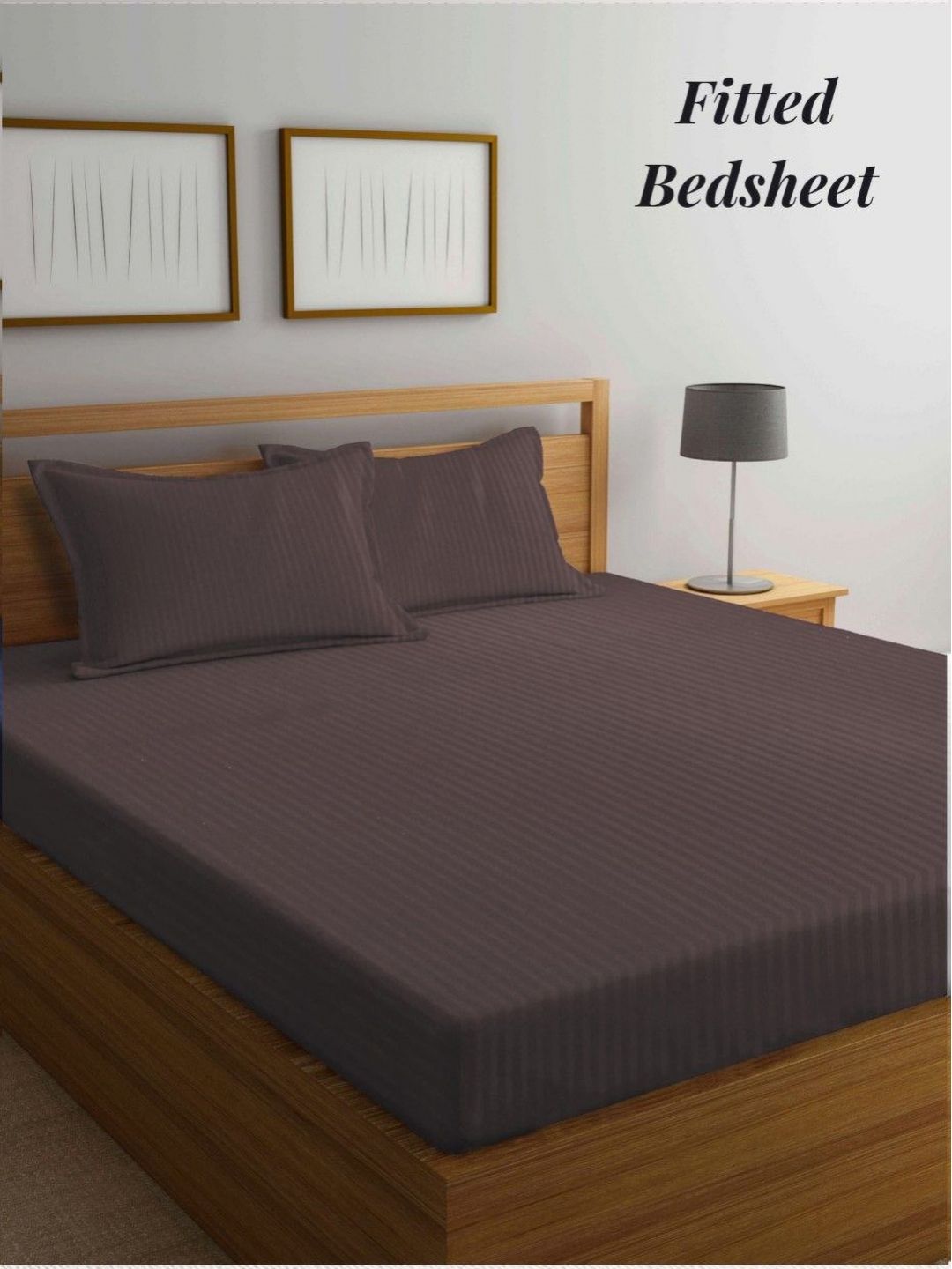Aura Brown Striped 300 TC King Fitted Bedsheet Set 2.70 m x 2.60 m-image-46