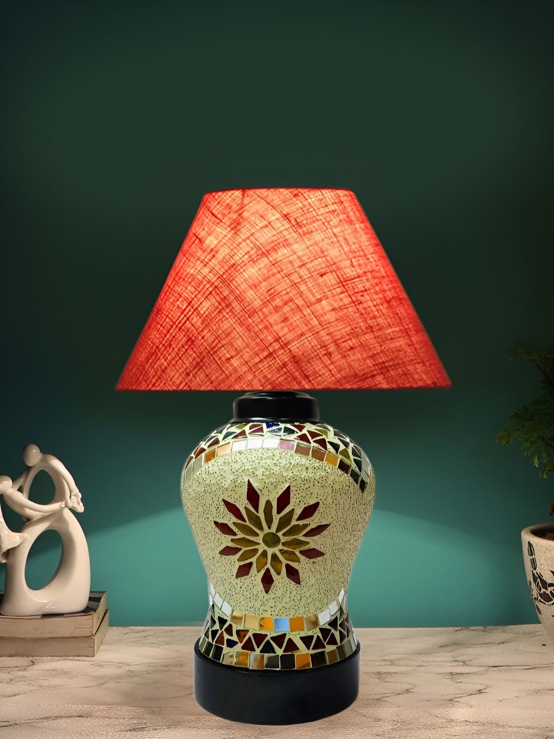 Aura Pink Wooden & Mosaic Glass Traditional Frusturical Shaped Table Lamp-picture-20