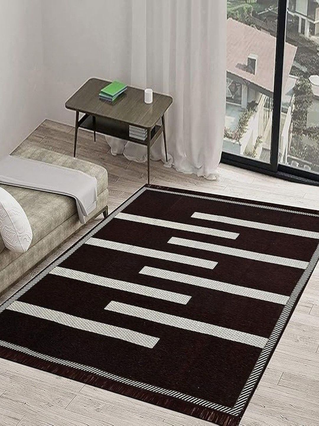 RADECOR Brown& White Geometric Printed Anti-Skid Carpet-picture-10