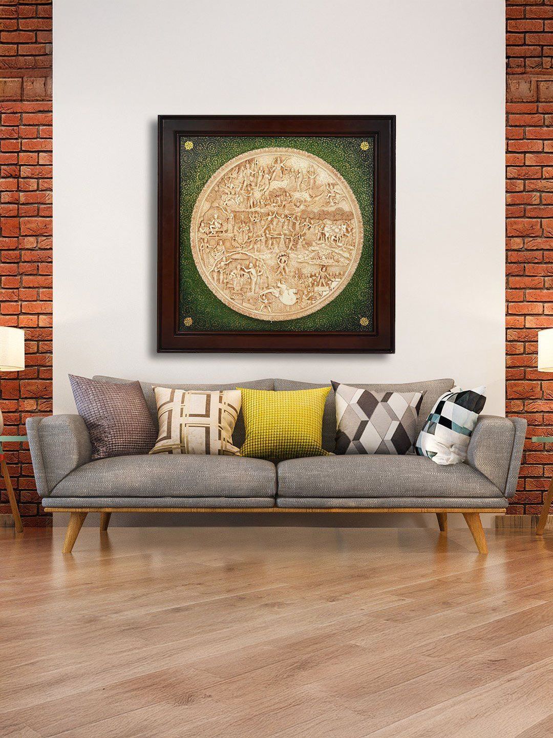 Exotic India Brown 42" Large Shri Krishna's Life Story Wood and Resin Wall Hanging Frame-image-40