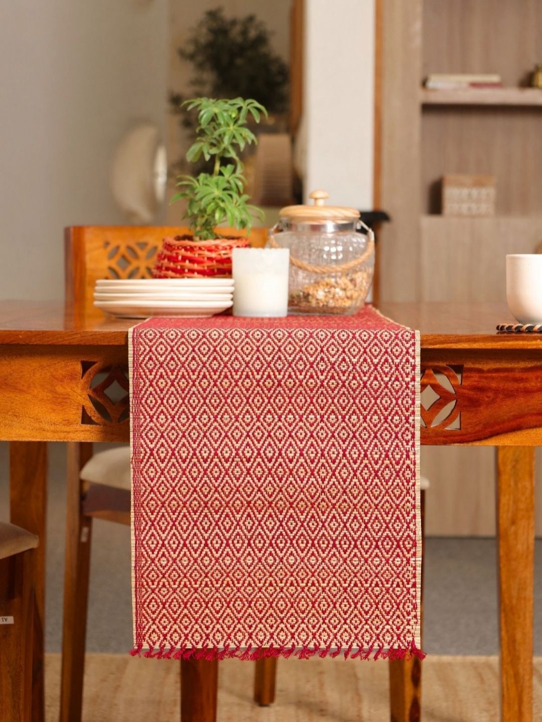 Peepul Tree Maroon Natural Grass Table Runner-image-40