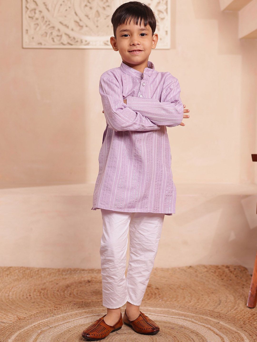 Stuffie Land Boys Striped Printed Cotton Kurta with Pyjama-picture-37