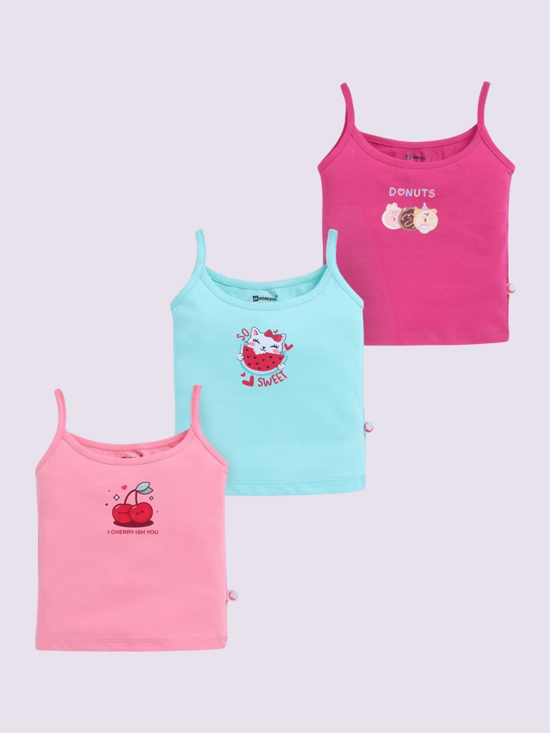 MooNKids Infants Pack Of 3 Printed Pure Cotton Vests R1-MK_Slip_3 pnk fucsia p.blu-picture-33