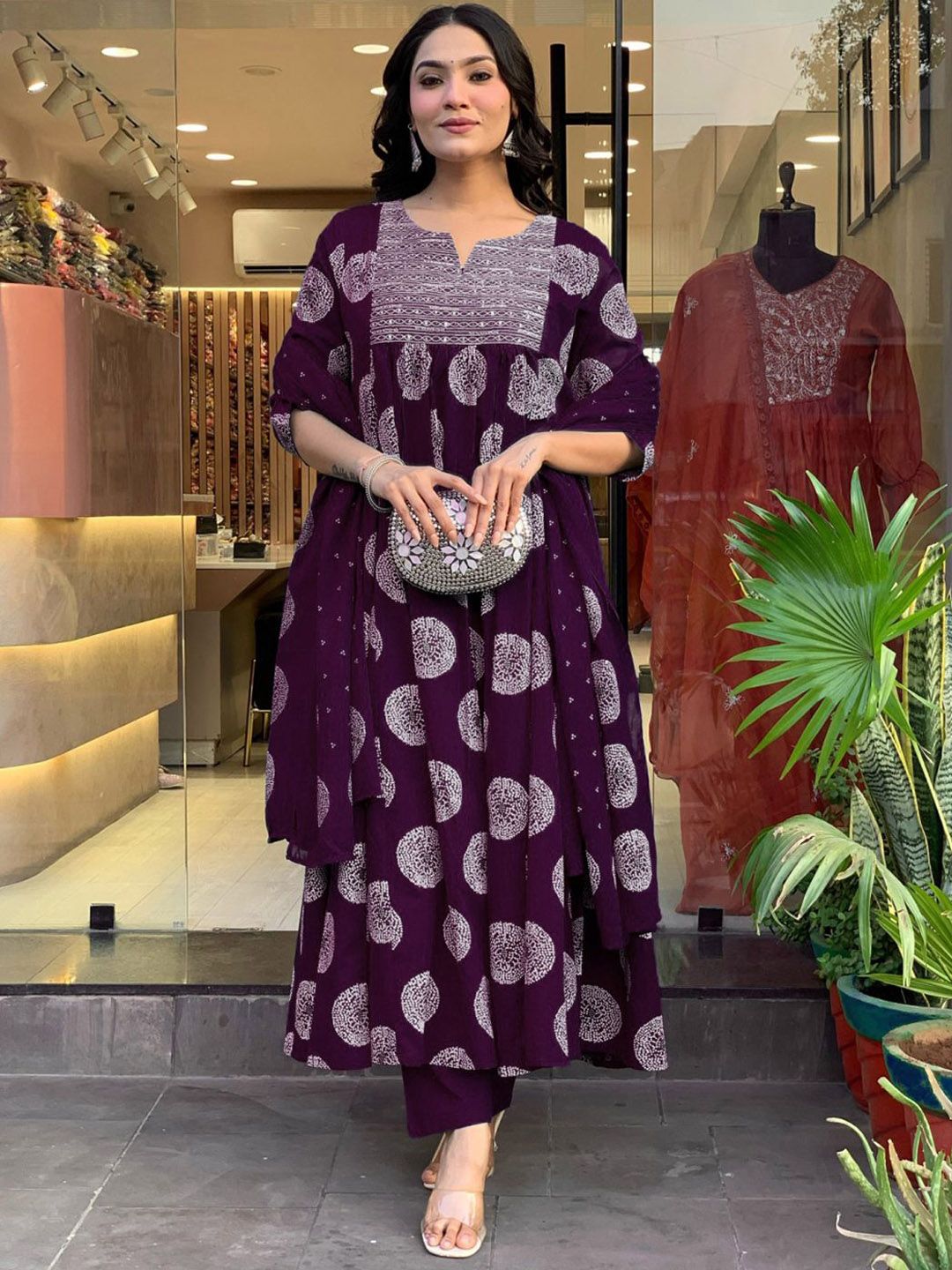 TOOCHKI Yoke Design Notch-Neck Anarkali Kurta With Trousers And Dupatta