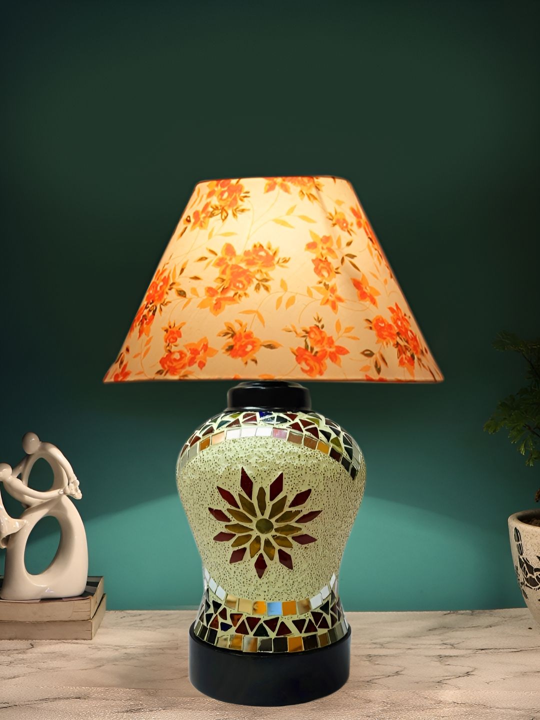 Aura White Printed Glass Frustum Shaped Table Lamp-picture-26